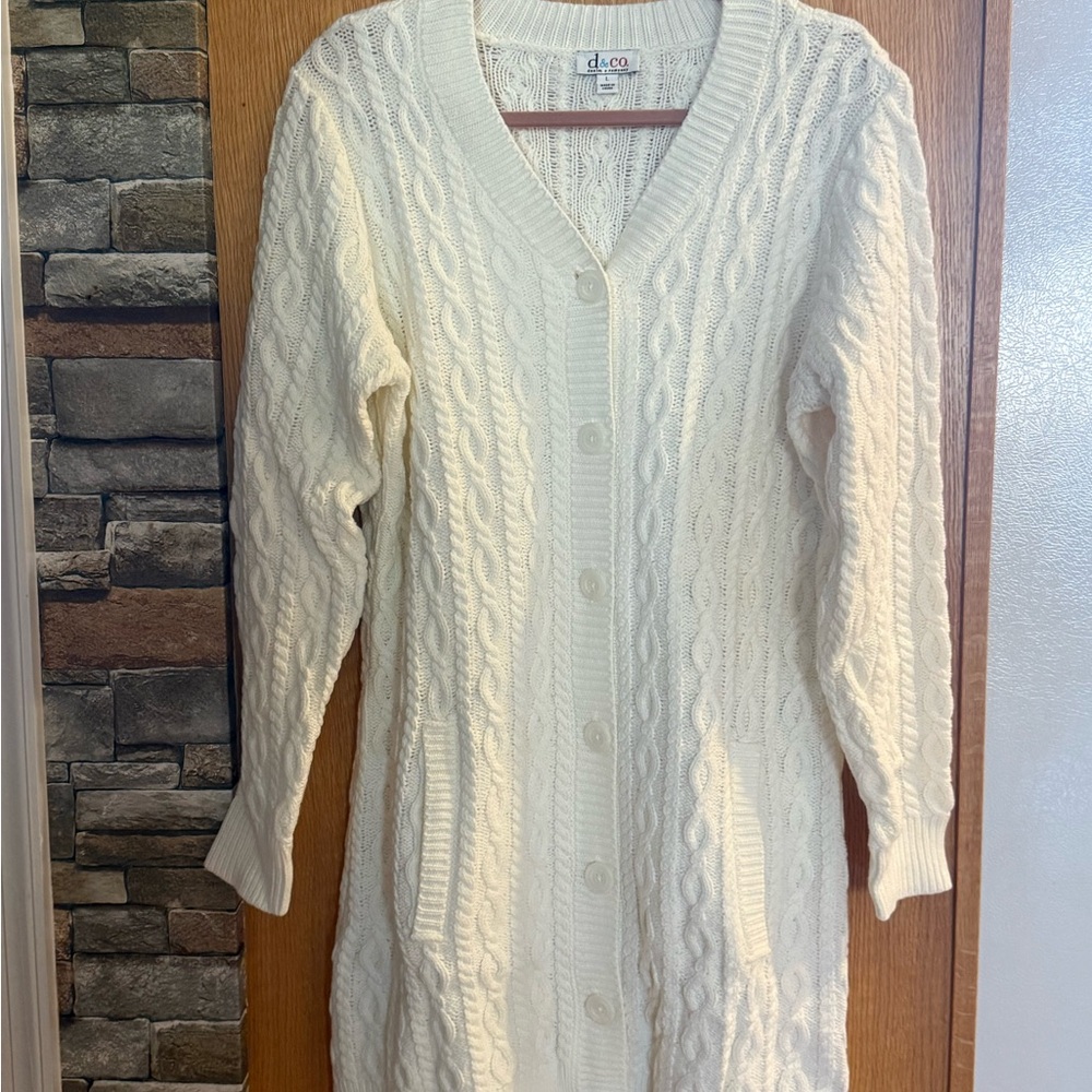 Denim&Co Cream Cable Knit Cardigan